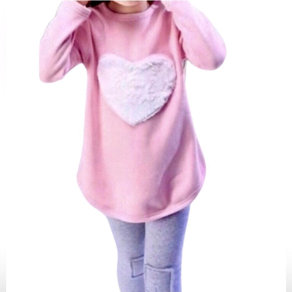 Pink Valentine White Puffy Heart 3 Piece Set - Top Leggings & Headband Set